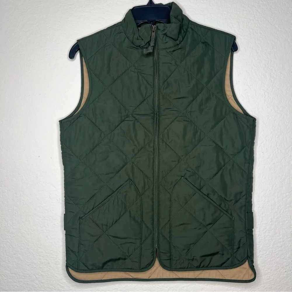 J.Crew Mercantile Quilted Vest Mens Size X-Small Green Pockets Zip Up Hiking - Picture 2 of 9